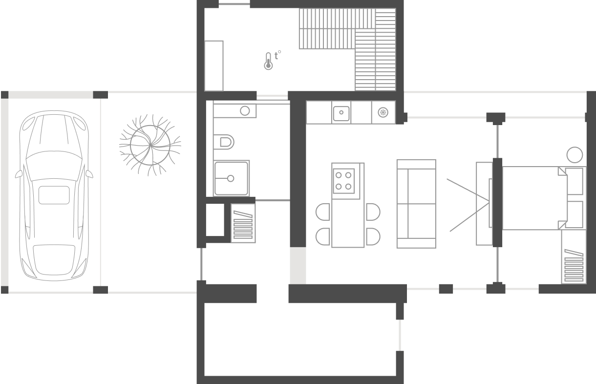 Схема жилого модуля на 4 человека 1-й этаж